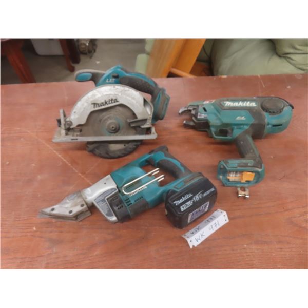 Makita Cordless 18V Circular Saw 6 1/2", Nibbler, and Rebar Tying Tool With One Battery, No Charger