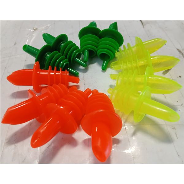 DOZEN NEW FLOURESCENT FREE FLOW BOTTLE POURERS