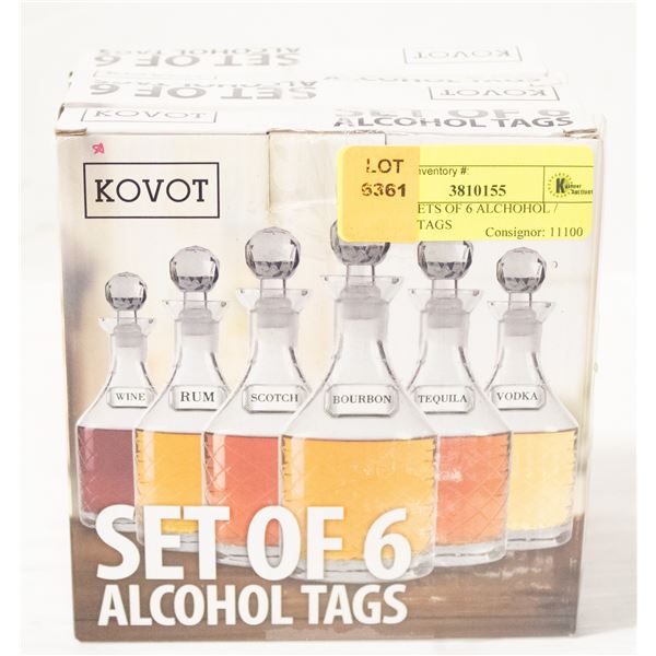 FOUR SETS OF 6 ALCHOHOL / LIQUOR TAGS