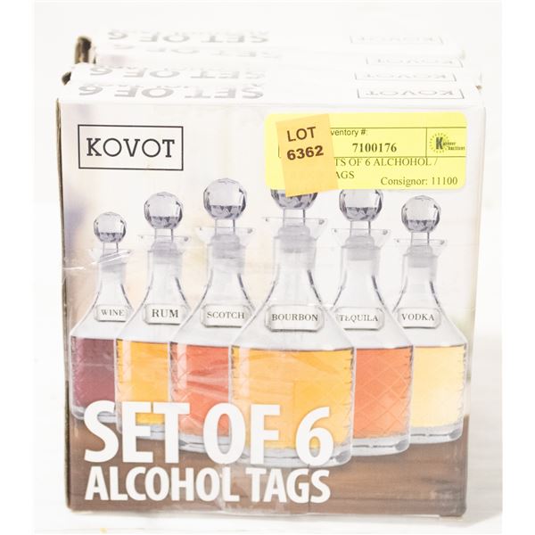 FOUR SETS OF 6 ALCHOHOL / LIQUOR TAGS