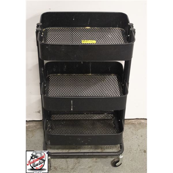 3 TEIR STORAGE RACK ON CASTORS 17" X 12" X 31"
