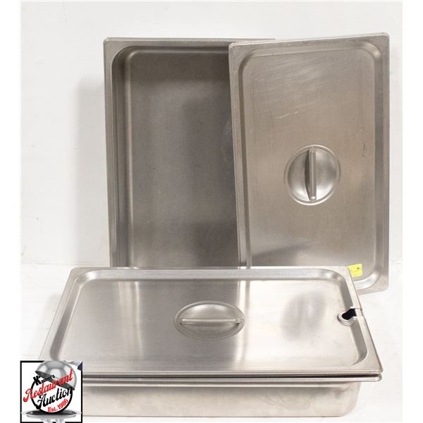 3 FULL SIZE 4" DEEP STAINLESS STEEL INSERTS W/