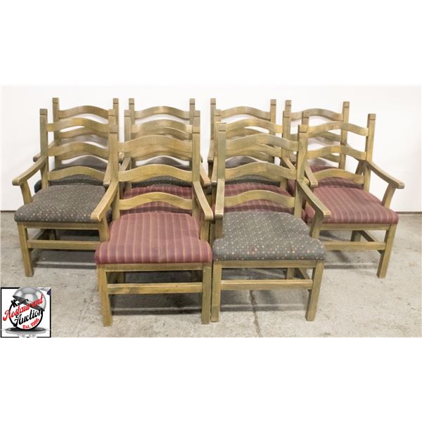 12 WOOD FRAME PADDED BOTTOM CHAIRS