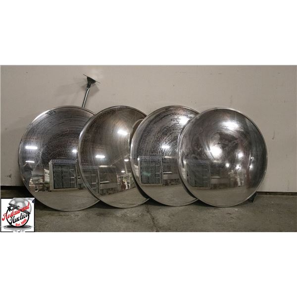4 ASSORTED SIZED MOUNTABLE CONVEX MIRRORS
