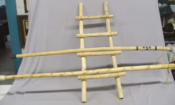 3 Wood Items - 2 Walking Sticks,Small Kiva Ladder