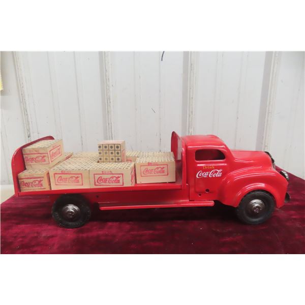 Lincoln Pressed Steel Coca-Cola Delivery Toy Truck, C. 1950s, W/ Wood Blocks, 15 1/2" Long