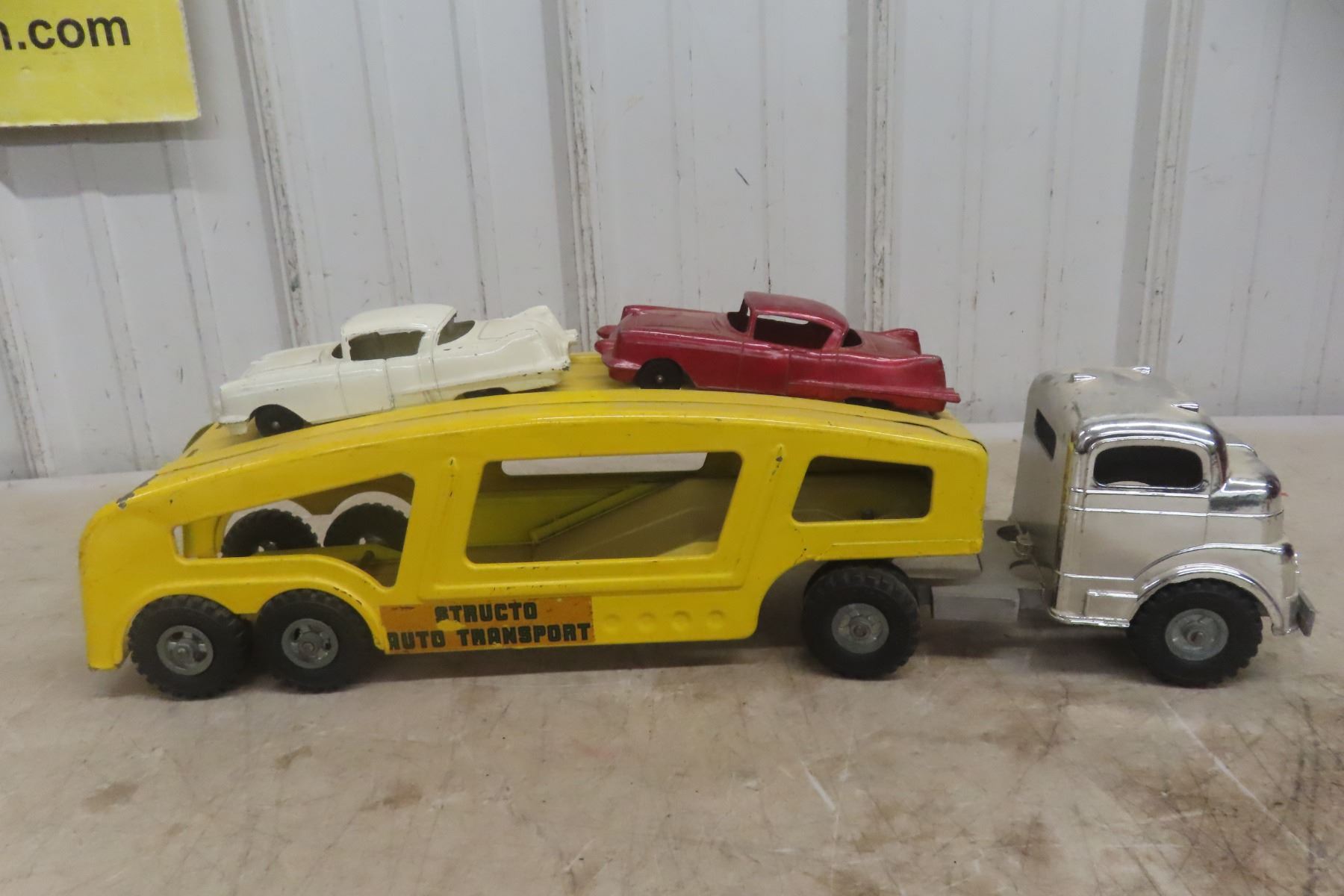 Structo Auto Transport Pressed Steel Truck & Trailer, W/ Two Metal Cars ...