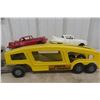 Image 11 : Structo Auto Transport Pressed Steel Truck & Trailer, W/ Two Metal Cars, C. 1950s–1960s, 22" Long