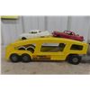 Image 4 : Structo Auto Transport Pressed Steel Truck & Trailer, W/ Two Metal Cars, C. 1950s–1960s, 22" Long