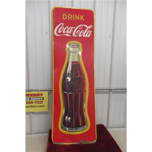 Drink Coca-Cola Vertical Metal Tin Sign, C. 1940s, St Thomas, 17" x 53"