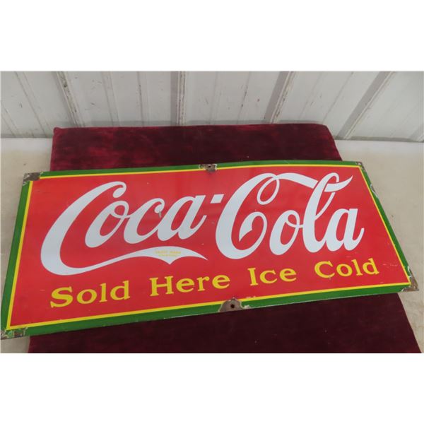 Coca-Cola “Sold Here Ice Cold” Porcelain Sign, C. 1930s, 12 1/4" x 29 1/2"