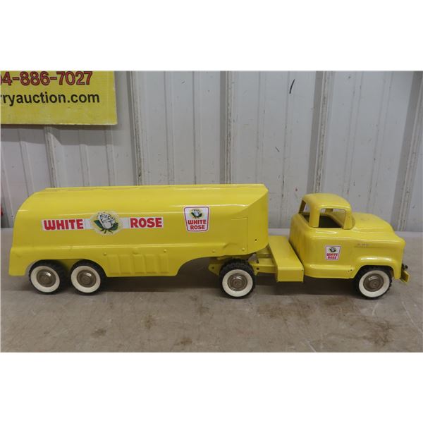 Structo GMC Pressed Metal Truck W/ White Rose Tanker Trailer, C. 1950s, 25" Long