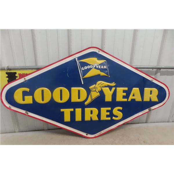Goodyear Embossed Metal Tin Sign, 1957, 48" x 26 1/2"