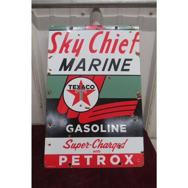 Texaco Sky Chief Marine Porcelain Sign, C. Late 1950s–Early 1960s, 12" x 18"