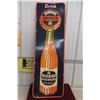 Image 1 : Drink Mission Orange Embossed Metal Tin Vertical Sign by St Thomas, C. 1950s, 17 1/2" x 53"