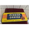 Image 1 : Drink Mission Orange Embossed Metal Tin Sign by St Thomas, C. 1940s, 29" x 12"