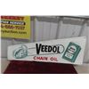 Image 1 : Veedol Chain Oil Metal Tin Sign W/ Chainsaw Graphic, Barker Mfg, C. 1950s–1960s, 32" Up To 12"