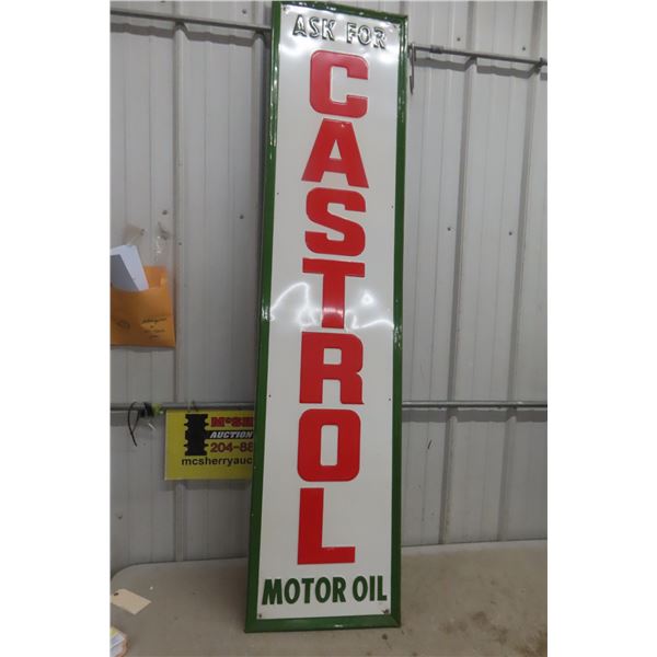 Castrol Motor Oil Embossed Metal Vertical Sign, C. 1970s, 70" x 16 1/2"
