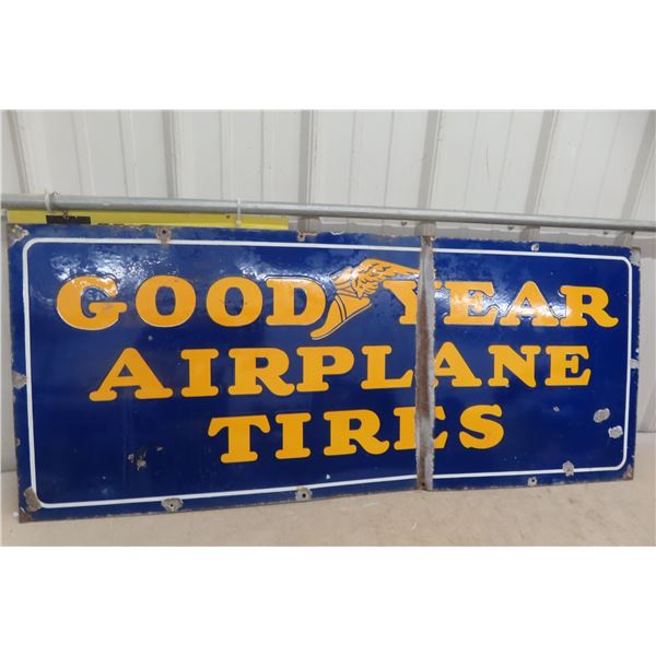 Rare Vintage Goodyear Airplane Tires Porcelain Sign, 20" x 48"