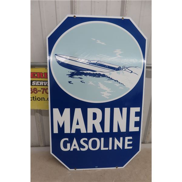 Marine Gasoline Porcelain Sign, 19" x 30", Later Reproduction Example - Great for the Cottage!