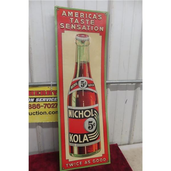 Nichol 5¢ Kola Vertical Embossed Metal Tin Sign, C. 1940s, 12" x 35"