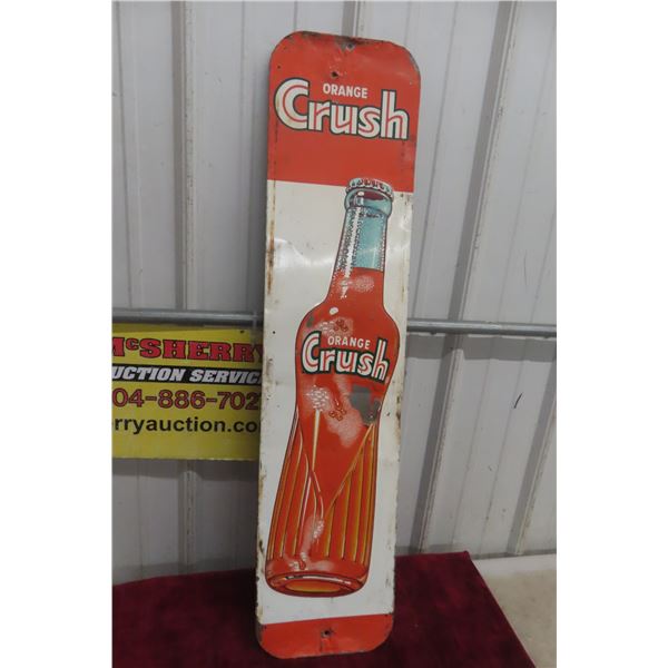 Orange Crush Vertical Embossed Metal Tin Sign, 1958, 8 1/2" x 35 1/2"
