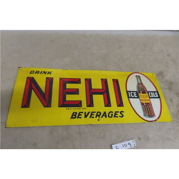 Nehi Beverage Embossed Metal Tin Sign, Vintage, 10 1/2" x 27"