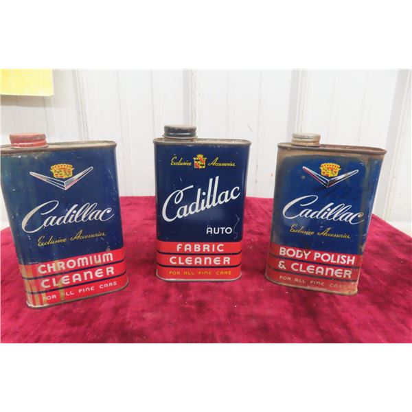 Three Cadillac Cleaning Cans W/ Chromium, Fabric, & Body Polish, 16 Ounce