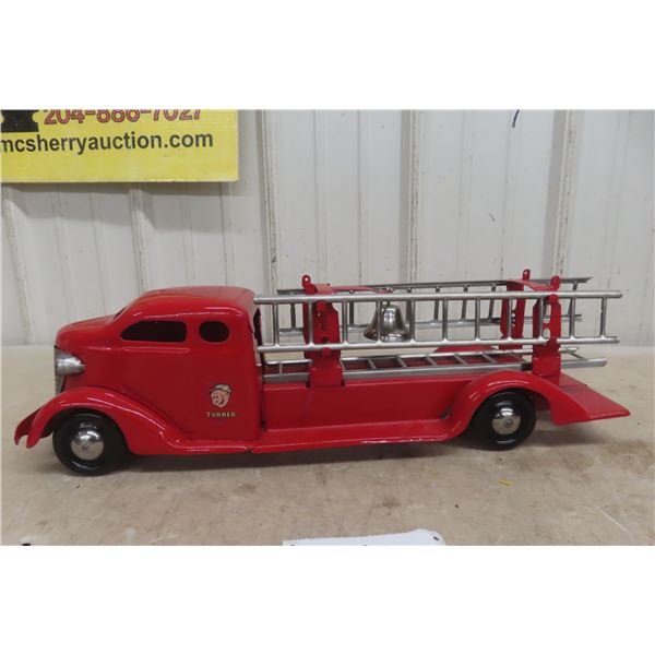 Turner Pressed Steel Fire Truck W/ Three Ladders, C. 1930s, Professionally Restored, 22" Long