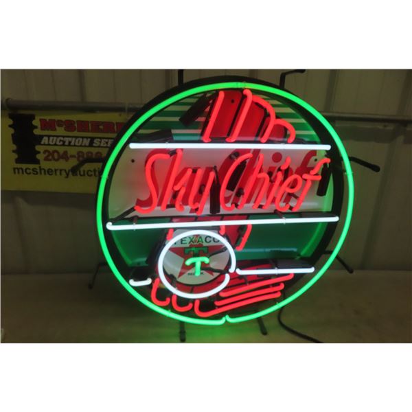 Texaco Sky Chief Light-Up Neon Sign, Working, Three Colors, 24", Looks Great!