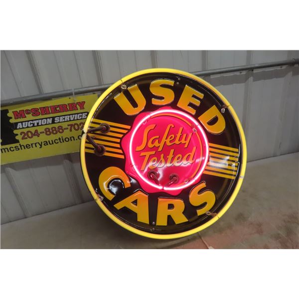 Used Car Safety Tested Light-Up Neon Style Sign, Looks Great, 24" Diameter