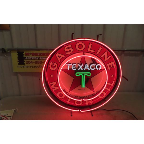 Texaco Light-Up Neon Sign, Three Colors, 24" Diameter, Looks Great!