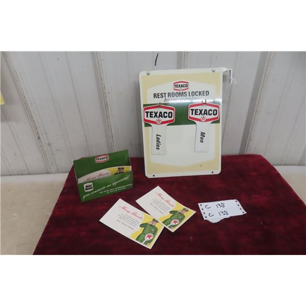 Texaco Wall Mount Washroom Key Rack 9"x12" W/ Ladies & Mens Keychains, W/ Countertop Metal