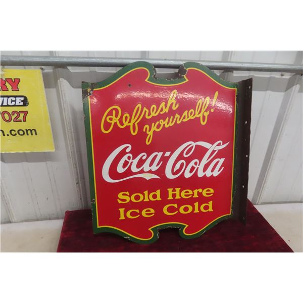 Coca-Cola “Refresh Yourself Sold Here Ice Cold” Two-Sided Porcelain Flange Sign, C. 1930s, 17" x