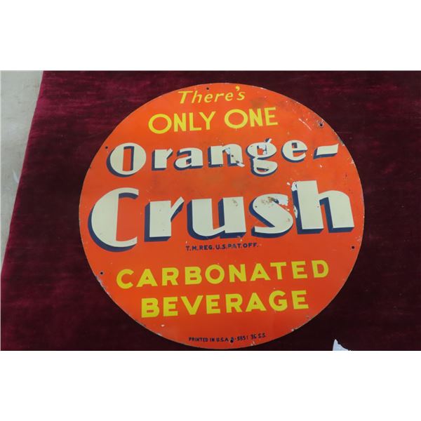 Orange Crush Embossed Metal Tin Sign, C. 1939, 15 1/2" Diameter