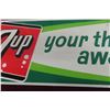 Image 3 : 7UP Thirst Away Embossed Metal Tin Sign by Stout Sign Co, C. 1965, 12" x 30"