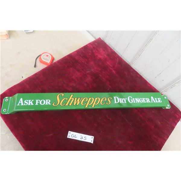 Schweppes Ginger Ale Two-Sided Porcelain Door Bar, C. 1950s, 3" x 31"