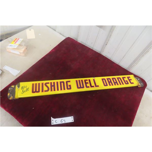 Wishing Well Orange Porcelain Door Bar W/ Writing on Backside, C. 1950s, 3 1/2" x 32"