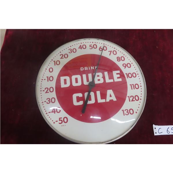 Drink Double Cola Thermometer W/ Glass Lens, C. 1950s, 12" Diameter