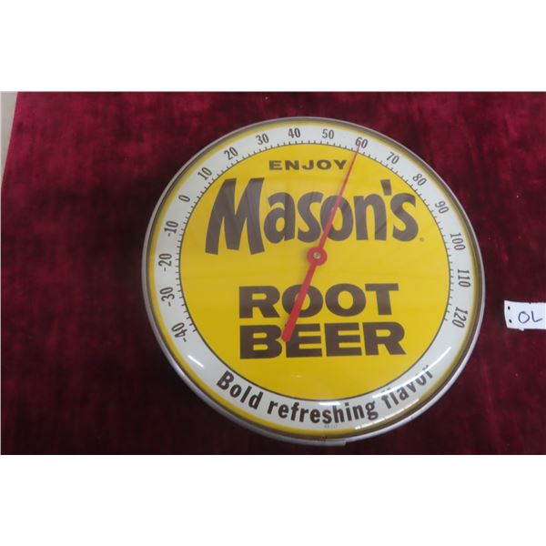 Enjoy Mason’s Root Beer Thermometer W/ Glass Lens, 1968, 12" Diameter