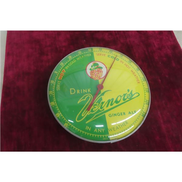 Vernor’s Ginger Ale Thermometer W/ Glass Lens, 1960, 12" Diameter