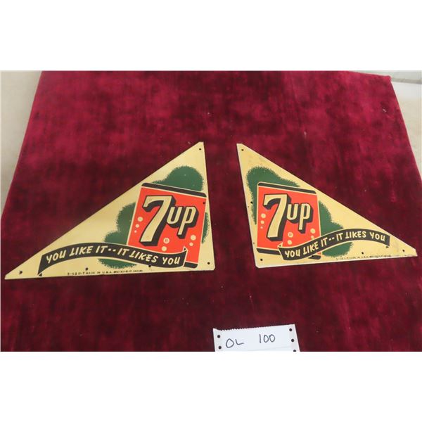Two 7UP Metal Tin Embossed Signs Used on Entrance Door of a General Store