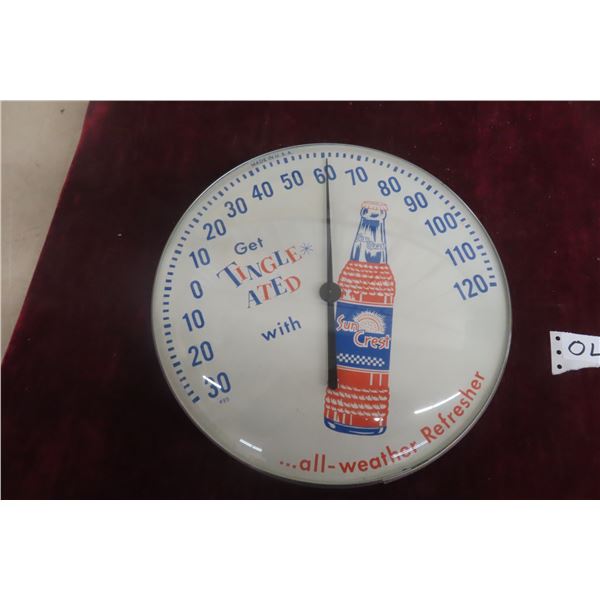 Sun Crest Get Tingleated Thermometer W/ Glass Lens, C. 1950s, 12" Diameter