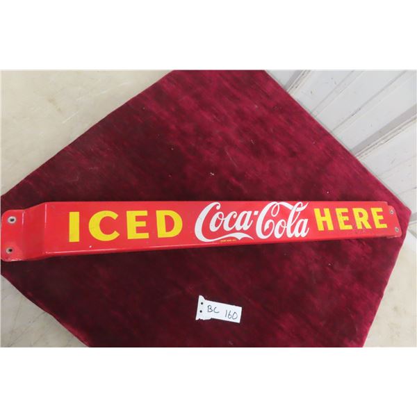 Coca Cola Iced Here Porcelain Door Bar 1958 P+M 3'' x 31'' 