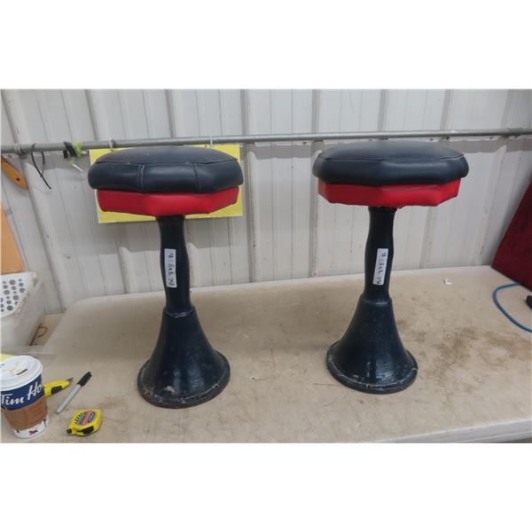 2 Vintage Café Swivel Stools with Cast Base 