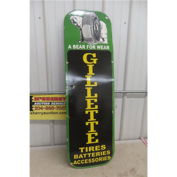 Gillette Tires Batteries Accessories Porcelain Sign 15'' x 48'', 