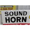 Image 4 : Pennzoil 'Sound Horn, We'll Open' Painted Metal Sign 15'' x 32'' 
