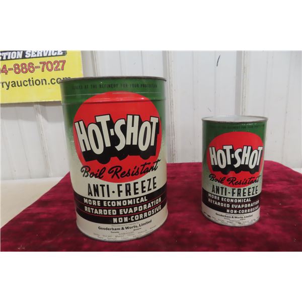 2 Hot Shot Antifreeze Cans (1) Quart & (1) Gallon No Top 