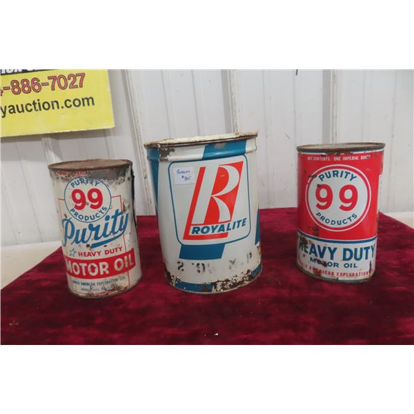 (2) Purity 99 Oil Quart Cans, (1) Royalite 5lbs Grease Can 