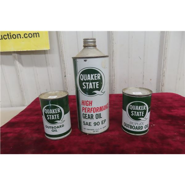 3 Quaker State Cans (1) Quart Gear Oil, (2) Outboard 10oz 